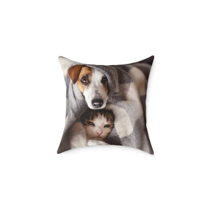 Square Pillow - Cozy Dog and Cat Design for Pet Lovers | Animal Decor, Home Gift, Living Room Accents
