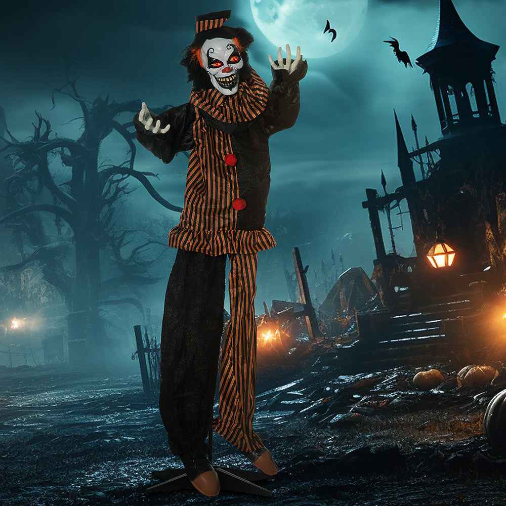 67inch Life Size Outdoor Halloween Decorations Talking Circus Clown, Animatronic Animated Prop, Decor With Sound And Motion Activated Light Up Eyes, Laughter