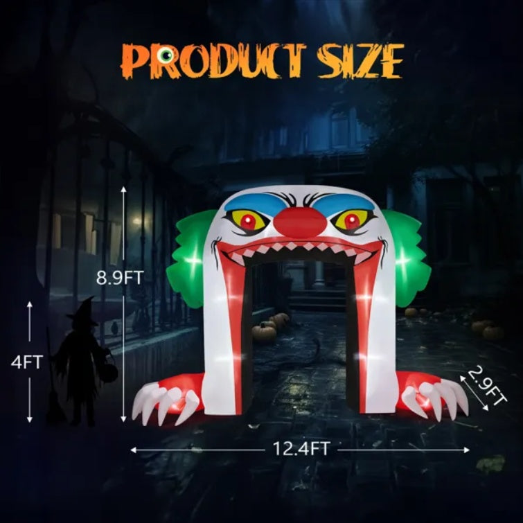 8.9 FT Halloween Inflatables Clown Archway Outdoor Decorations, Scary Halloween Giant Clown Blow Up Decorations With Built-in LED Lights For Holiday Party Front Yard Lawn Garden Decor