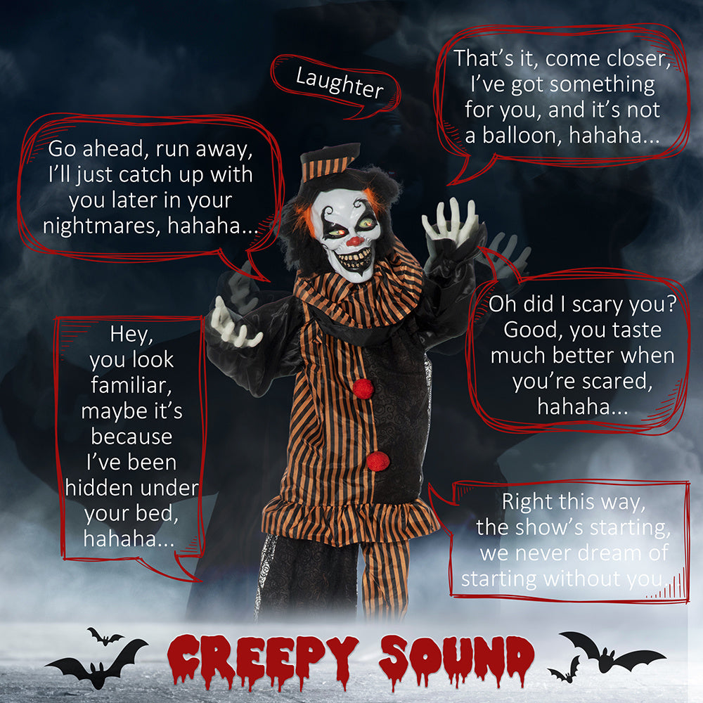 67inch Life Size Outdoor Halloween Decorations Talking Circus Clown, Animatronic Animated Prop, Decor With Sound And Motion Activated Light Up Eyes, Laughter