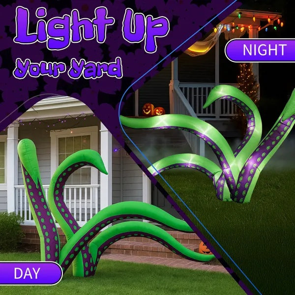 2 Pack Halloween Inflatable Octopus Tentacles Outdoor Decorations, Blow Up Hanging Decoration With Built-in LED Lights, Striking Window Decor For Halloween Party Outdoor Yard Garden Lawn