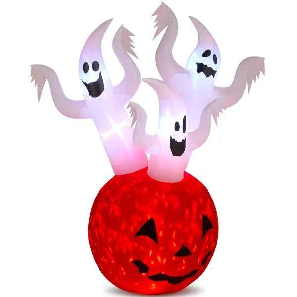 5.9 FT Halloween Inflatable Pumpkin Ghost Outdoor Decorations, Scary Blow Up Yard Decor With Built-in LED Lights For Holiday Party Yard Lawn Garden Decor Indoor Outdoor