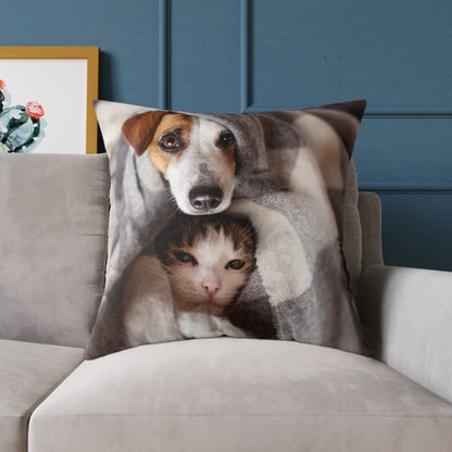 Square Pillow - Cozy Dog and Cat Design for Pet Lovers | Animal Decor, Home Gift, Living Room Accents