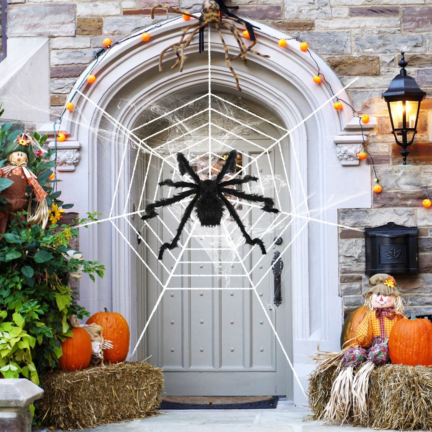 1Pc Halloween Decorations Spider Outdoor 49inch Halloween Spider With 126 Inch Tarantula Mega Spider Web Hairy Poseable Scary Spider Outdoor Yard Creepy Decor Spider Stretch Cobweb