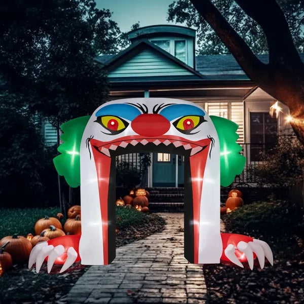 8.9 FT Halloween Inflatables Clown Archway Outdoor Decorations, Scary Halloween Giant Clown Blow Up Decorations With Built-in LED Lights For Holiday Party Front Yard Lawn Garden Decor