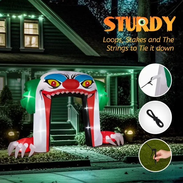 8.9 FT Halloween Inflatables Clown Archway Outdoor Decorations, Scary Halloween Giant Clown Blow Up Decorations With Built-in LED Lights For Holiday Party Front Yard Lawn Garden Decor