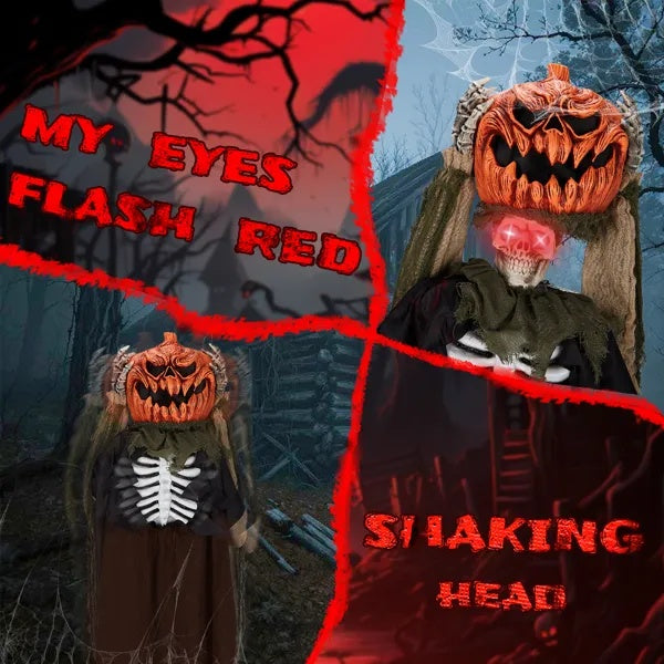 5.6ft Halloween Decorations Outdoor Life Size Animatronics Ghost With Pumpkin Head, Sound-Actived Party Decor With Creepy Sound , Scary Haunted House Props For Garden Yard Lawn