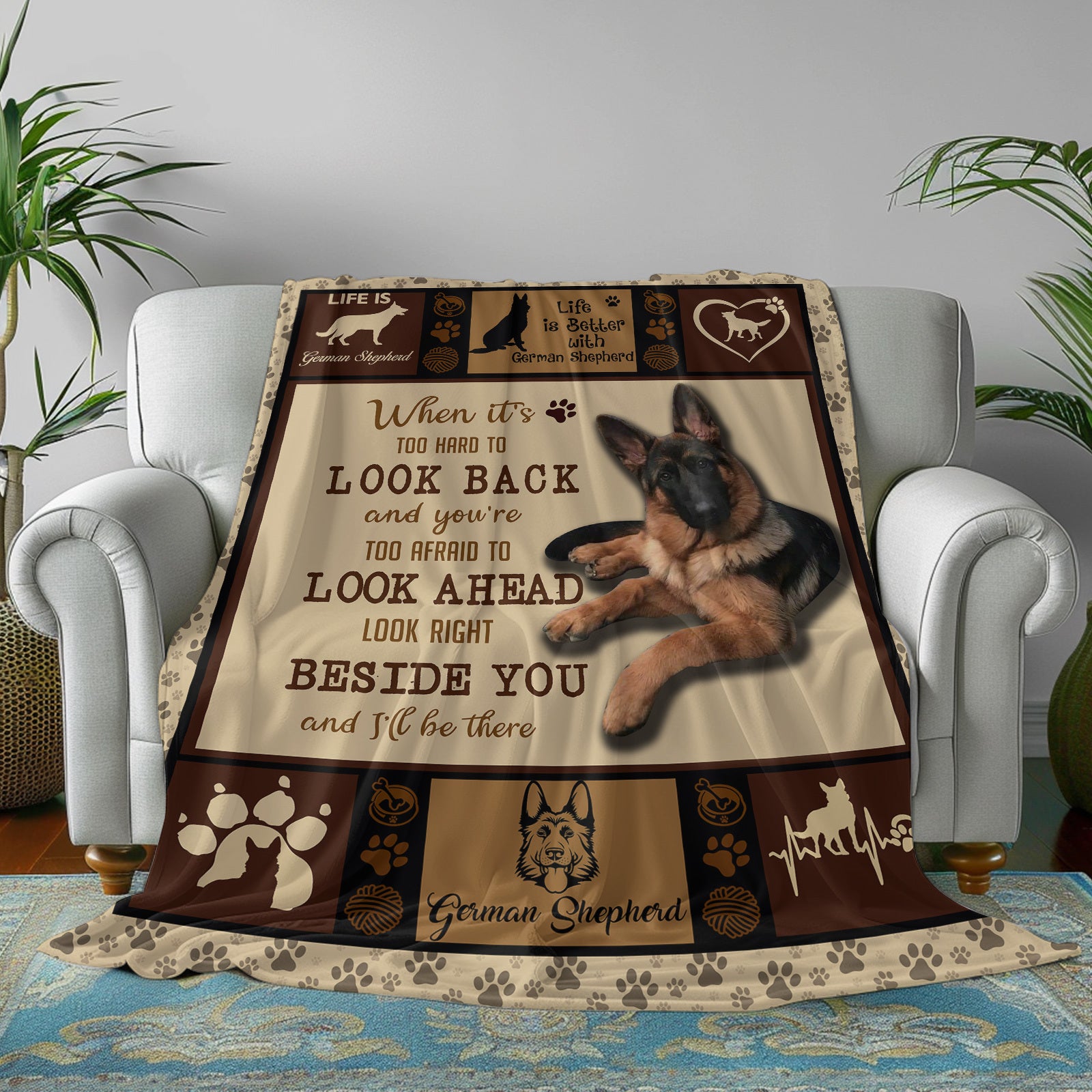 German Shepherd Dog Flannel Fleece Throw Blanket, Soft German Shepherd Dog Blanket For Bed Couch 50x60