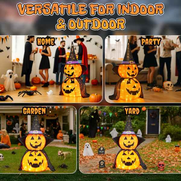 2Packs 3FT Halloween Collapsible Lighted Pumpkin Decoration, 176 LED Pop-Up Pumpkin Lamp With Cape, Plug In Halloween Jack-O-Lantern With Metal Stand For Indoor Outdoor Garden Patio Party Decor