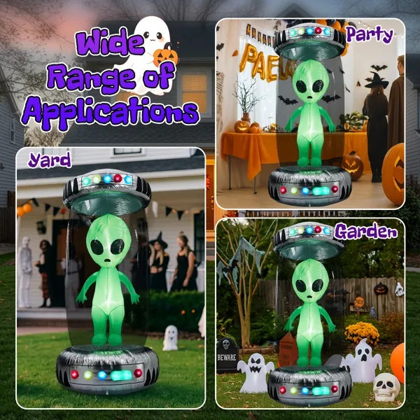 8.2FT Tall Halloween Inflatable Outdoor Decoration, Blow Up UFO With Alien Halloween Decor With Animated RGB LEDs, Prelit Blow Up Yard Decor For Halloween Holiday Party Outdoor Garden Yard Lawn Decor