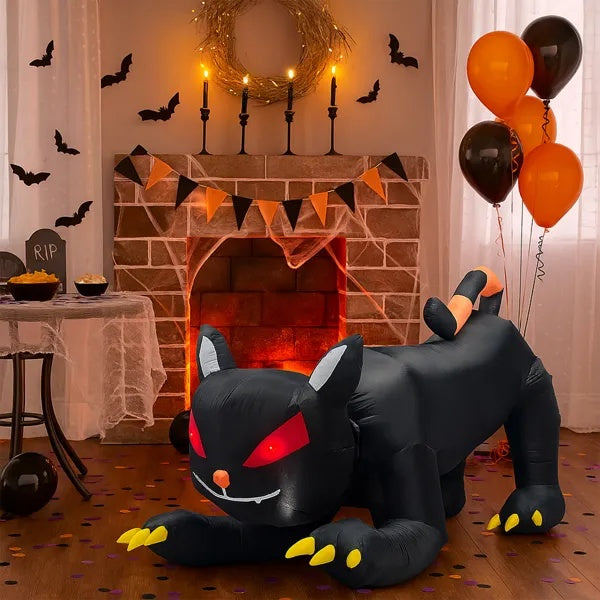 6.5 FT Halloween Inflatables Animated Black Cat With Shakable Head, Outdoor Decorations Blow Up Yard Decor With Built-in LEDs For Indoor Party Garden Lawn Decor