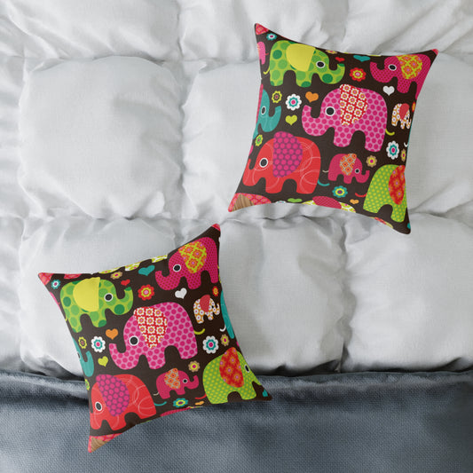 Colorful Elephant Square Throw Pillow