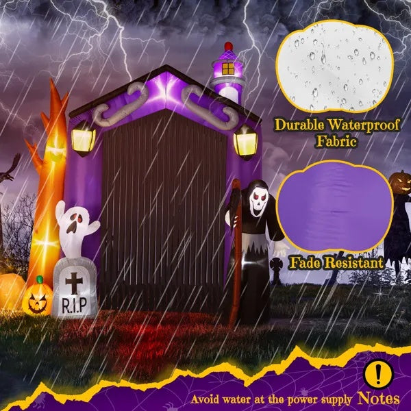 9.8 FT Halloween Inflatables Haunted House Castle Archway Outdoor Decorations, Scary Halloween Giant Grim Reaper Blow Up Ghost Decorations For Holiday Party Front Yard Lawn Garden Decor