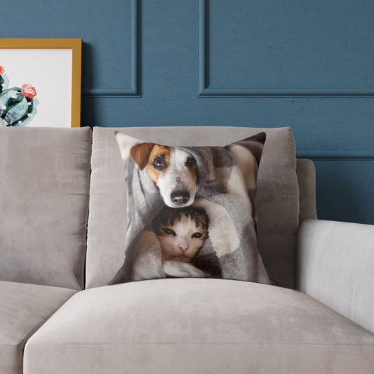 Square Pillow - Cozy Dog and Cat Design for Pet Lovers | Animal Decor, Home Gift, Living Room Accents