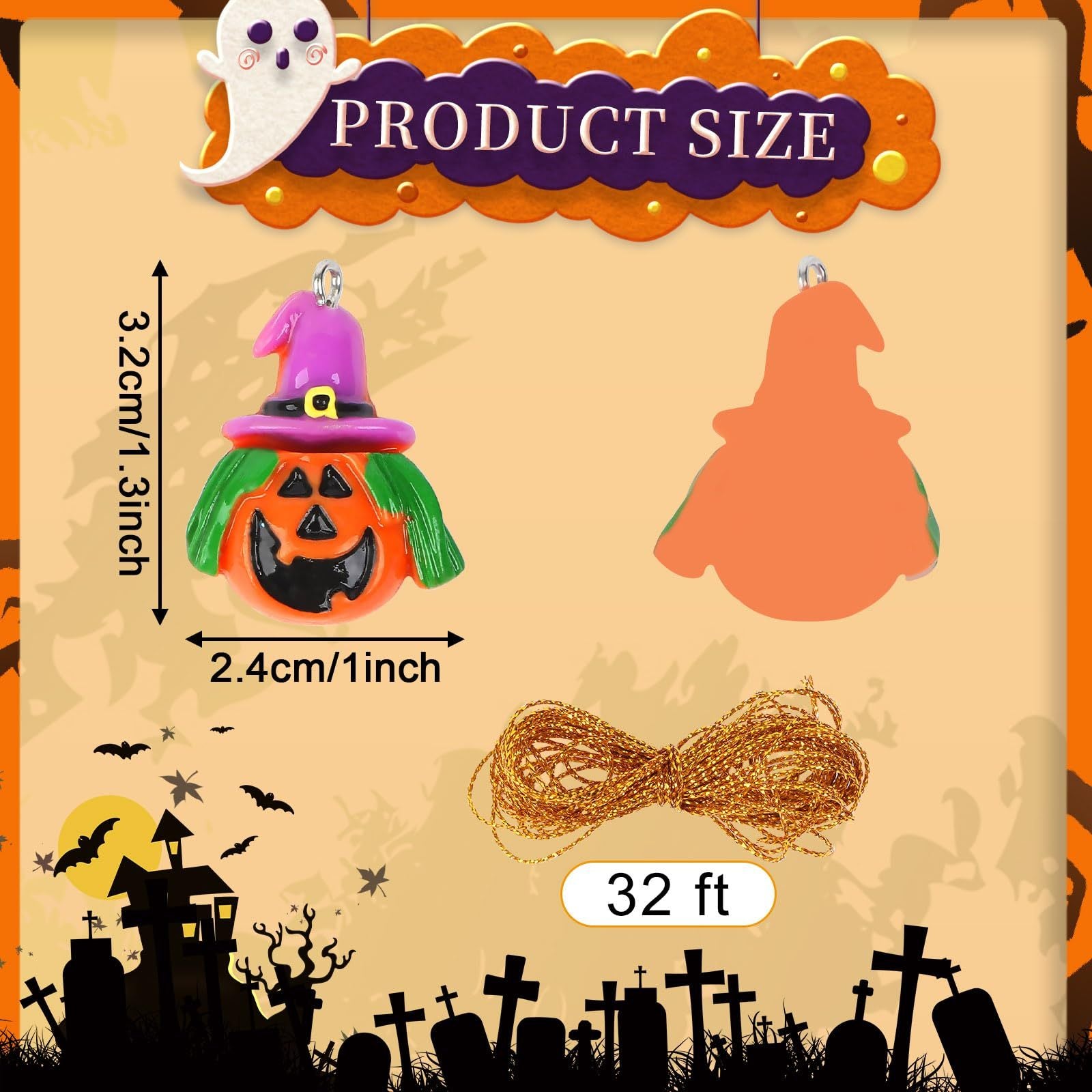 36PCS Mini Resin Halloween Ornaments - Tiny Hanging Decorations For Tree, Miniatures Figurines Charms With String, Resin Pendants For Party Decor, Small-Cannot Be Listed On Amazon Platform