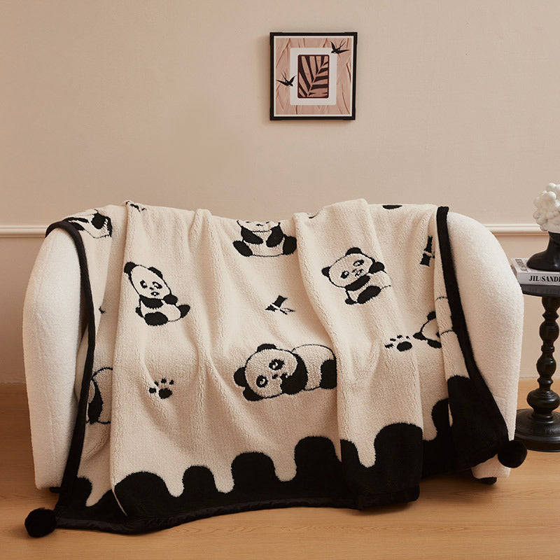 Autumn And Winter New Black And White Cationic Panda Velvet Multifunctional Blanket