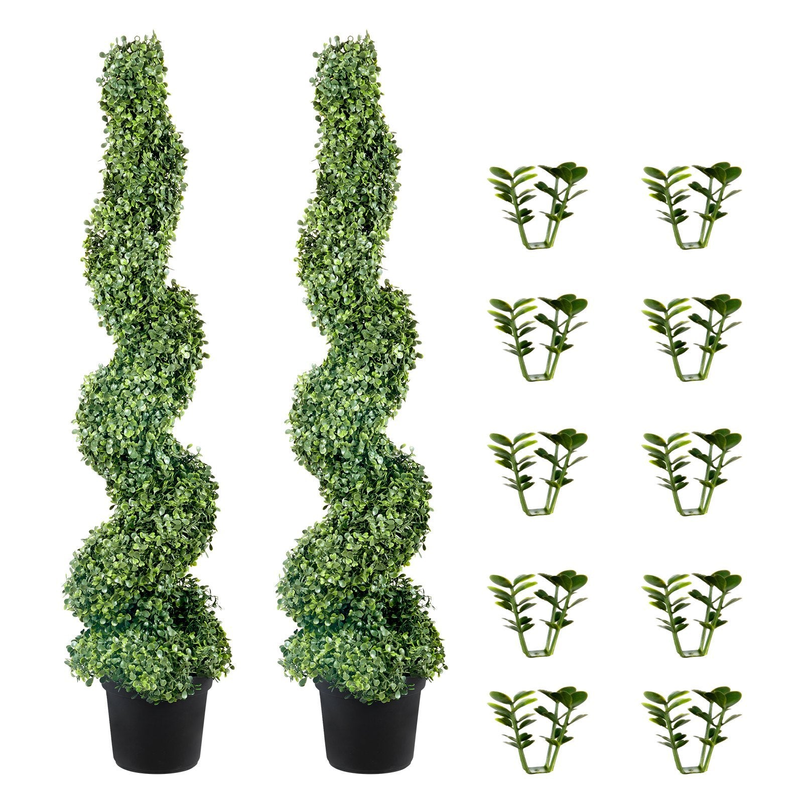 2 Pcs. Artificial Boxwood Tower Topiary Spiral Artificial Plant 122cm High Decorative Plant Green Plastic PE Iron Topiary Plants Incl. 10 Pcs. Replacement Leaves