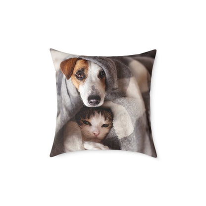 Square Pillow - Cozy Dog and Cat Design for Pet Lovers | Animal Decor, Home Gift, Living Room Accents
