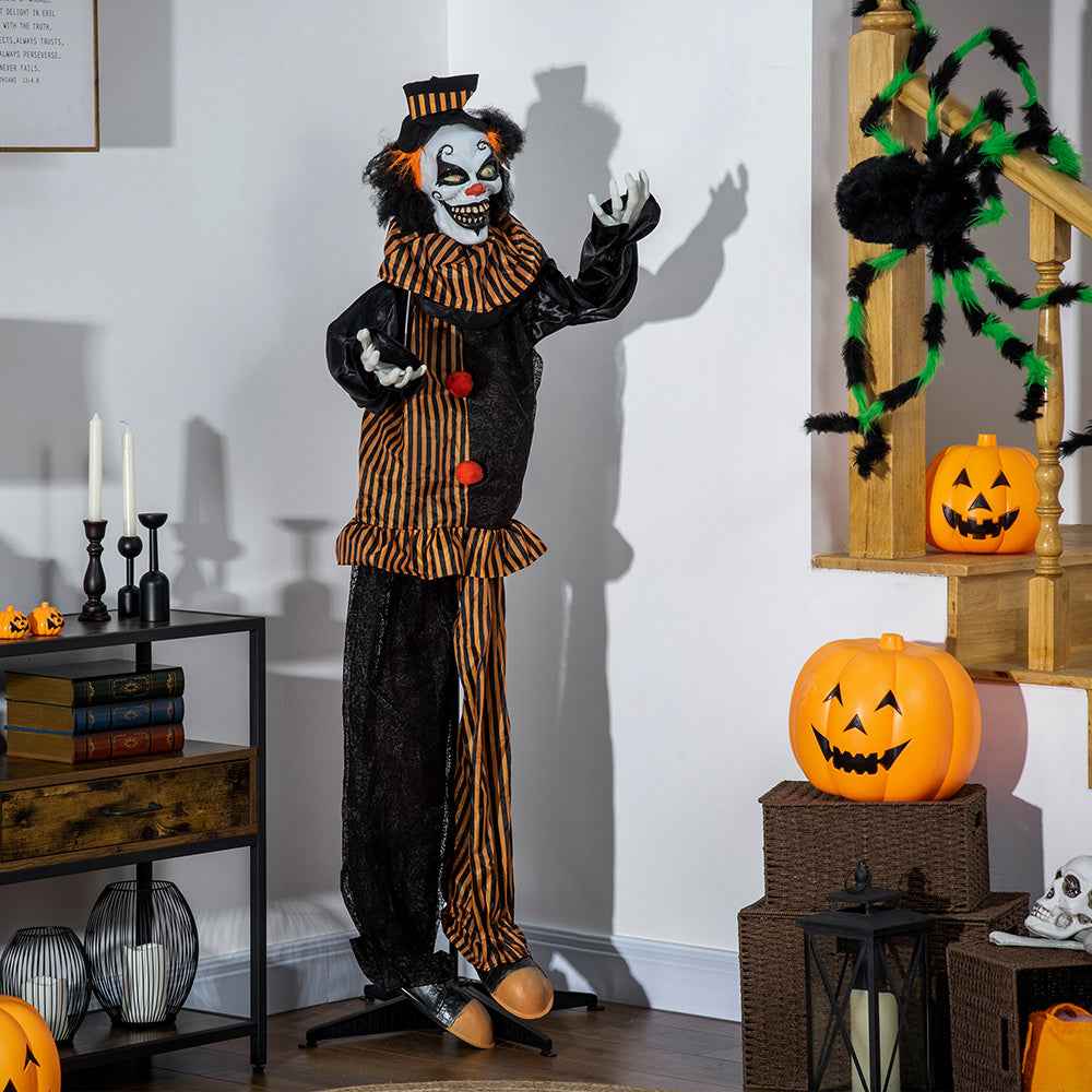 67inch Life Size Outdoor Halloween Decorations Talking Circus Clown, Animatronic Animated Prop, Decor With Sound And Motion Activated Light Up Eyes, Laughter