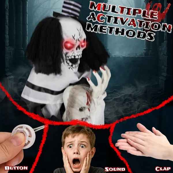 1.8ft Halloween Decoration Scary Clown, Sound-Actived Party Decor With Creepy Sound , Scary Haunted House Props For Indoor Party Home Table Garden Yard Lawn