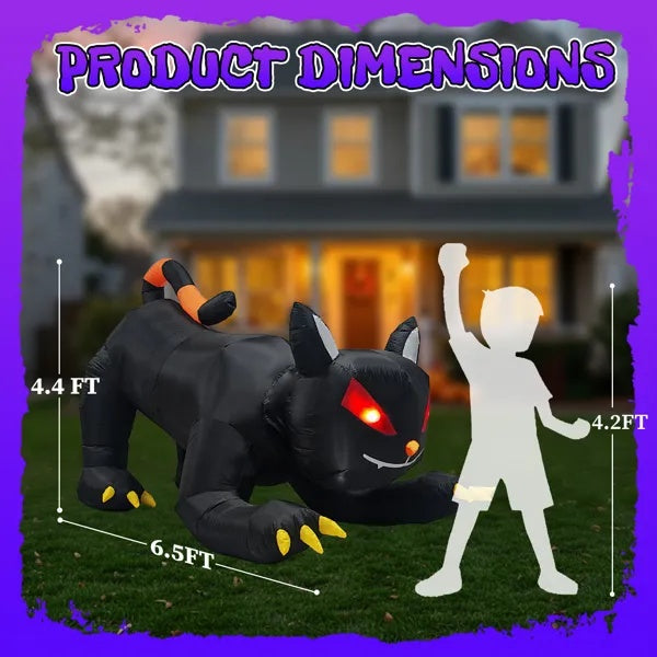 6.5 FT Halloween Inflatables Animated Black Cat With Shakable Head, Outdoor Decorations Blow Up Yard Decor With Built-in LEDs For Indoor Party Garden Lawn Decor