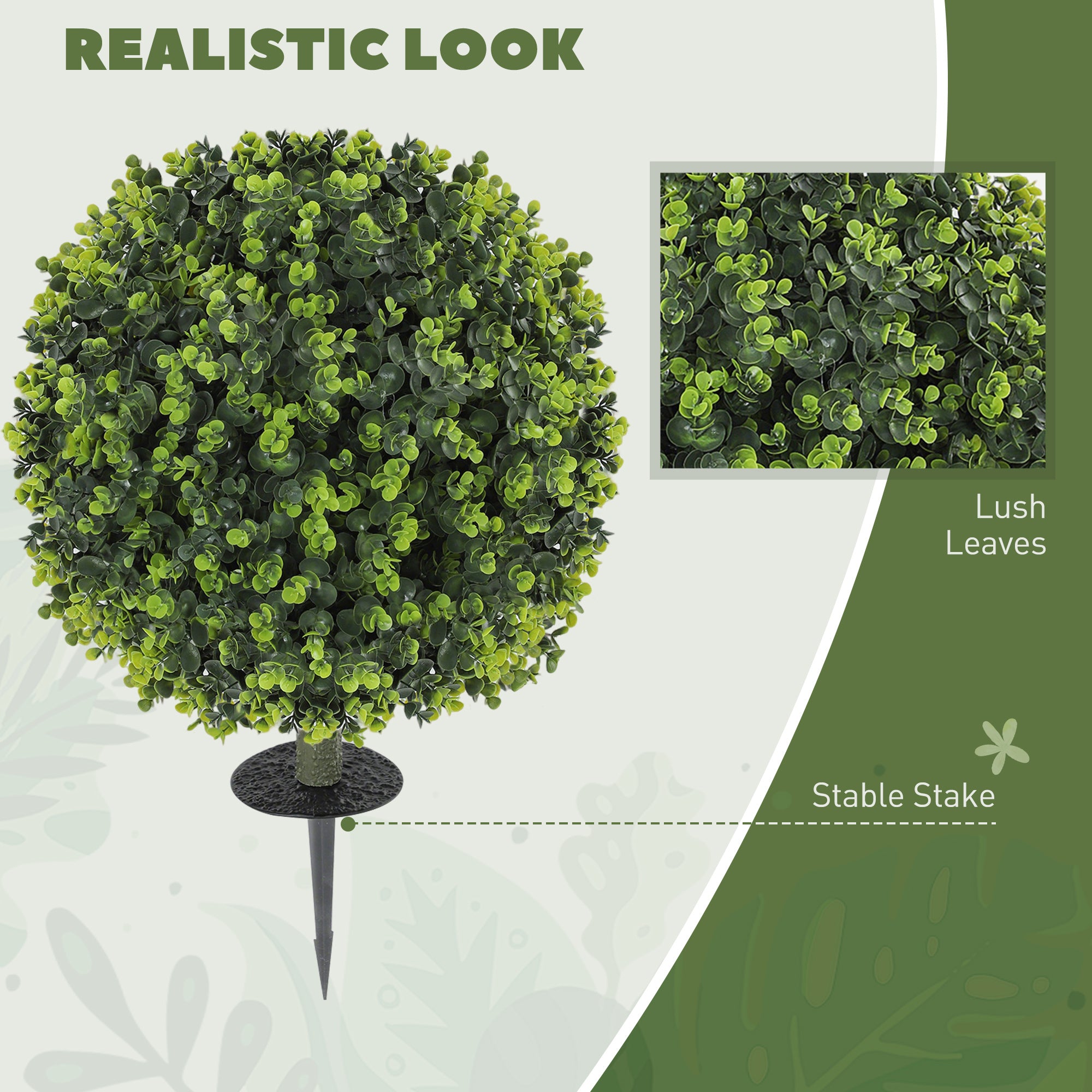 2 Pack 1.3ft Artificial Ball Eucalyptus Topiary With Ground Stake, UV Resistant Faux Greenery For Indoor Outdoor