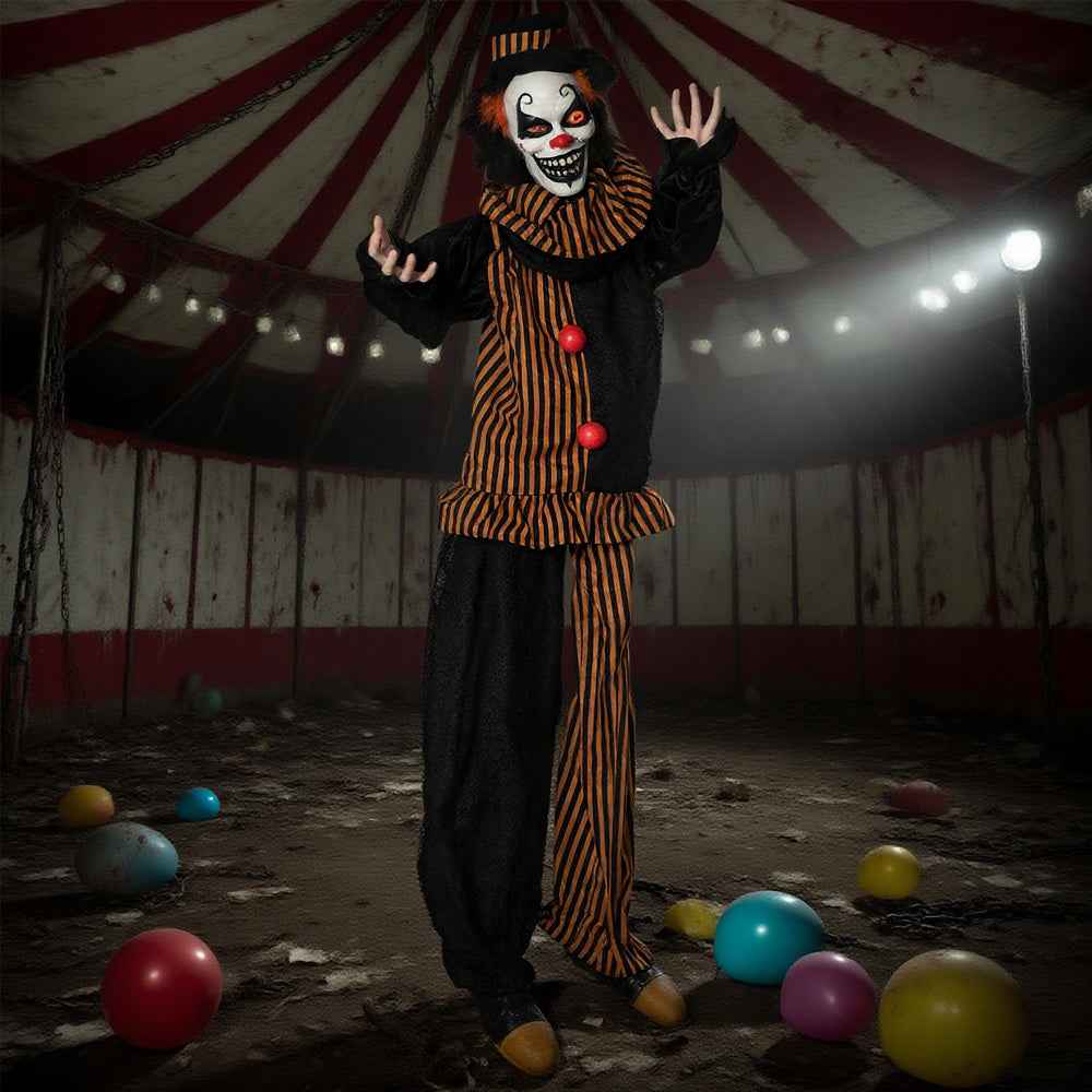 67inch Life Size Outdoor Halloween Decorations Talking Circus Clown, Animatronic Animated Prop, Decor With Sound And Motion Activated Light Up Eyes, Laughter