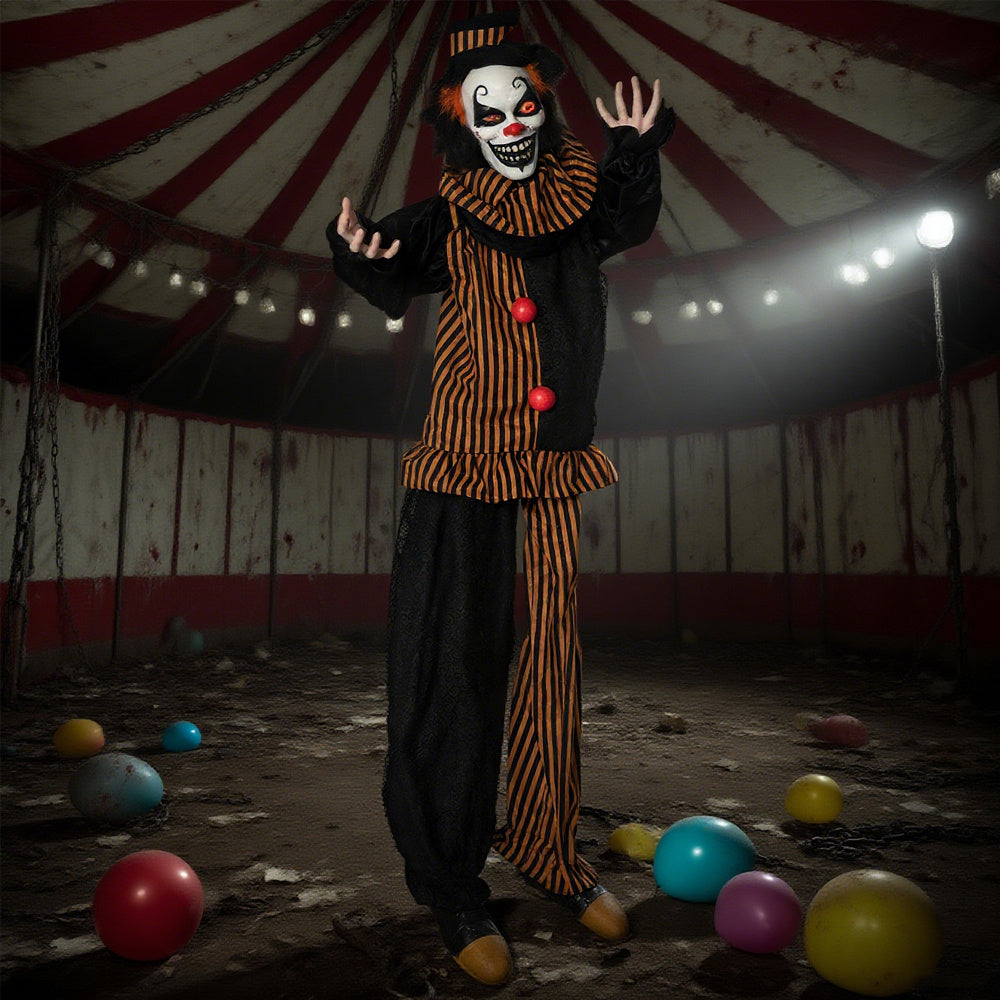 67inch Life Size Outdoor Halloween Decorations Talking Circus Clown, Animatronic Animated Prop, Decor With Sound And Motion Activated Light Up Eyes, Laughter