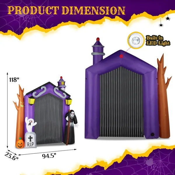 9.8 FT Halloween Inflatables Haunted House Castle Archway Outdoor Decorations, Scary Halloween Giant Grim Reaper Blow Up Ghost Decorations For Holiday Party Front Yard Lawn Garden Decor
