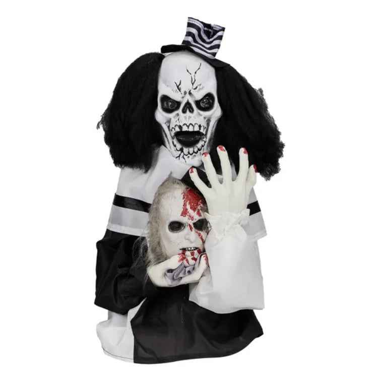 1.8ft Halloween Decoration Scary Clown, Sound-Actived Party Decor With Creepy Sound , Scary Haunted House Props For Indoor Party Home Table Garden Yard Lawn