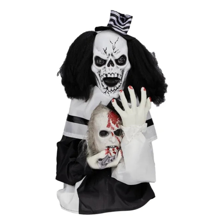 1.8ft Halloween Decoration Scary Clown, Sound-Actived Party Decor With Creepy Sound , Scary Haunted House Props For Indoor Party Home Table Garden Yard Lawn