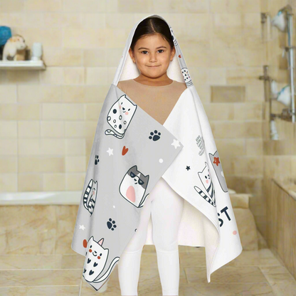 Cozy Cat-Themed Youth Hooded Towel | Best Friends Gift for Kids, Fun Bath Time Accessory, Pool Day, Beach Towel