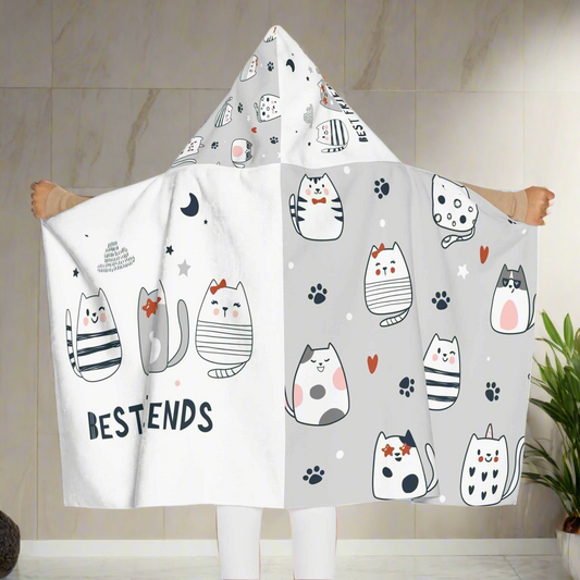 Cozy Cat-Themed Youth Hooded Towel | Best Friends Gift for Kids, Fun Bath Time Accessory, Pool Day, Beach Towel