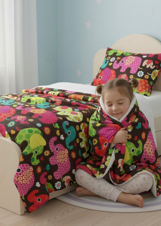 Colorful Elephant Sherpa Fleece Blanket | Soft Kids Throw & Nursery Decor