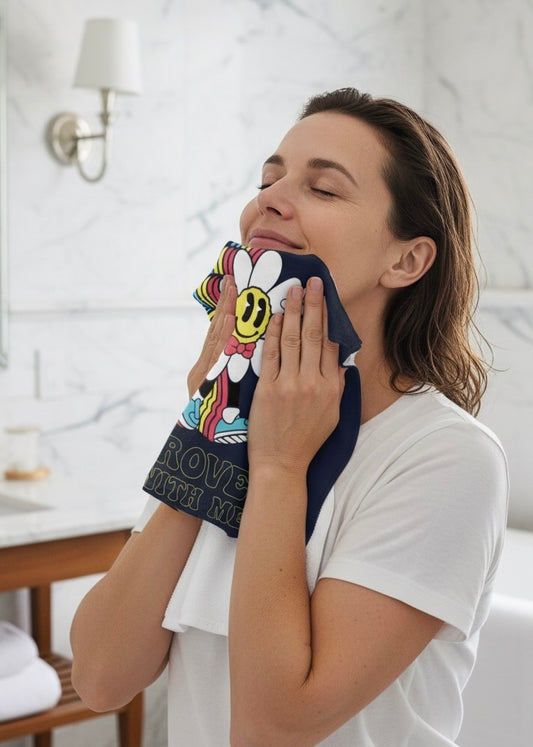 Groovy Flower Hand Towel | Retro Kitchen Decor, Fun Gift, Home & Bath Accessory, Vibrant Design for Music Lovers