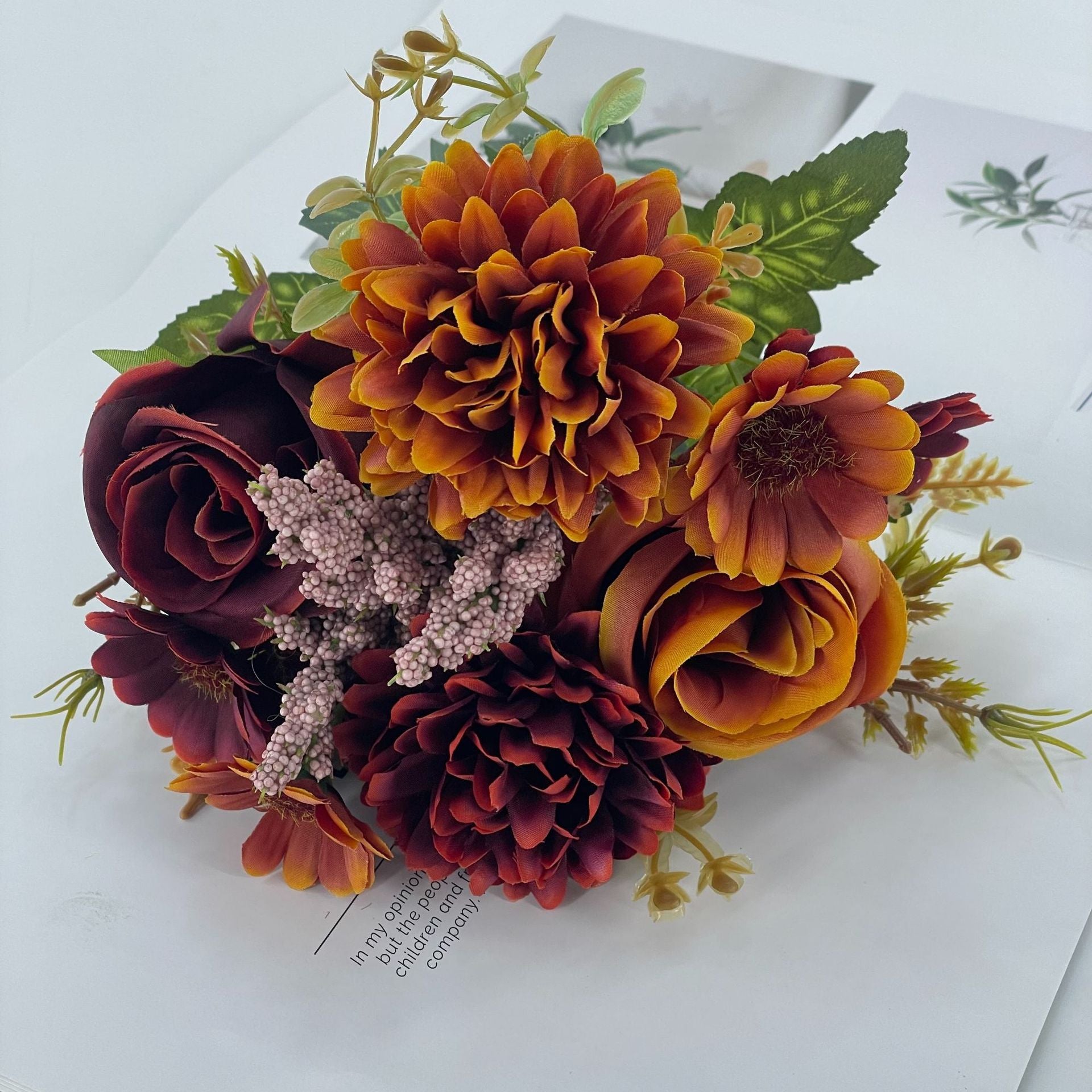 Autumn Hydrangea Bridal Bouquet Rose Dried Flower Silk Flower