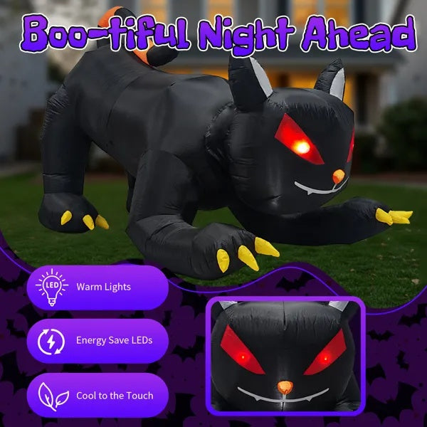6.5 FT Halloween Inflatables Animated Black Cat With Shakable Head, Outdoor Decorations Blow Up Yard Decor With Built-in LEDs For Indoor Party Garden Lawn Decor
