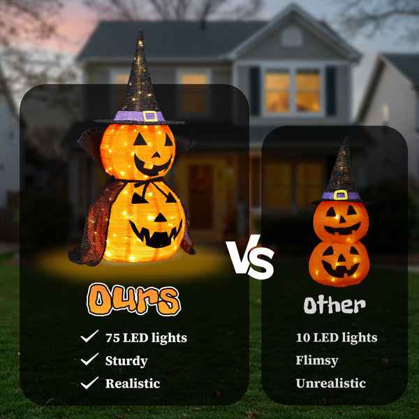 2Packs 3FT Halloween Collapsible Lighted Pumpkin Decoration, 176 LED Pop-Up Pumpkin Lamp With Cape, Plug In Halloween Jack-O-Lantern With Metal Stand For Indoor Outdoor Garden Patio Party Decor
