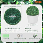 VEVOR Artificial Topiary Boxwood Trees, 20Tall  2 Pieces, Ball Shape Faux Topiary Plant, All Year Green Faux Plant Decorative Balls For Backyard, Balcony, Garden, Wedding, And Home