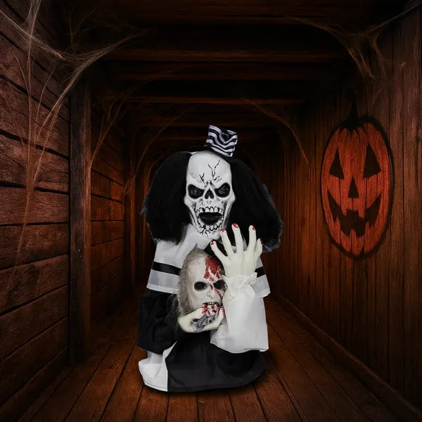 1.8ft Halloween Decoration Scary Clown, Sound-Actived Party Decor With Creepy Sound , Scary Haunted House Props For Indoor Party Home Table Garden Yard Lawn
