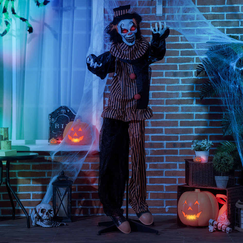 67inch Life Size Outdoor Halloween Decorations Talking Circus Clown, Animatronic Animated Prop, Decor With Sound And Motion Activated Light Up Eyes, Laughter