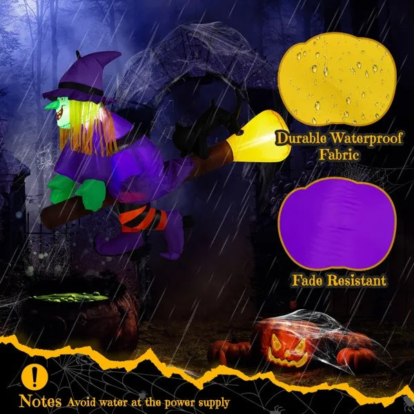 3.9 FT Halloween Inflatable Witch Riding Broom Broke Out From Window Outdoor Decorations, Scary Blow Up Decor With Built-in LED Lights For Holiday Party Yard Lawn Garden Decor Indoor Outdoor