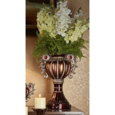 17.5 Tall  Delicata Urn-Shaped Decorative Vase, Bronze With Silver Accents