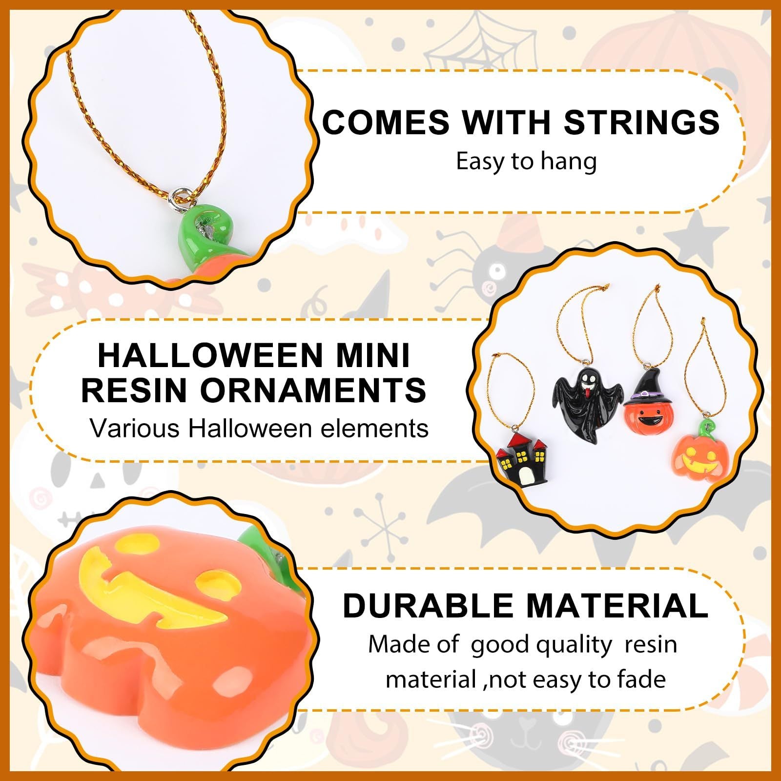 36PCS Mini Resin Halloween Ornaments - Tiny Hanging Decorations For Tree, Miniatures Figurines Charms With String, Resin Pendants For Party Decor, Small-Cannot Be Listed On Amazon Platform