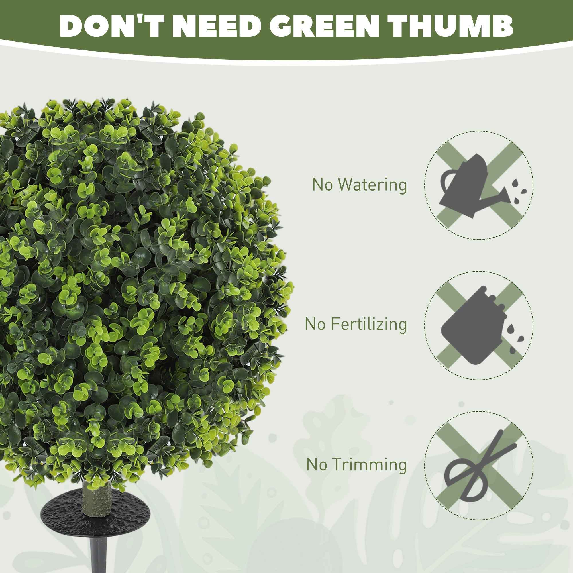 2 Pack 1.3ft Artificial Ball Eucalyptus Topiary With Ground Stake, UV Resistant Faux Greenery For Indoor Outdoor