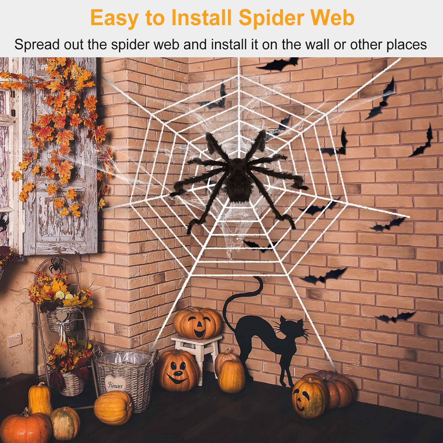 1Pc Halloween Decorations Spider Outdoor 49inch Halloween Spider With 126 Inch Tarantula Mega Spider Web Hairy Poseable Scary Spider Outdoor Yard Creepy Decor Spider Stretch Cobweb