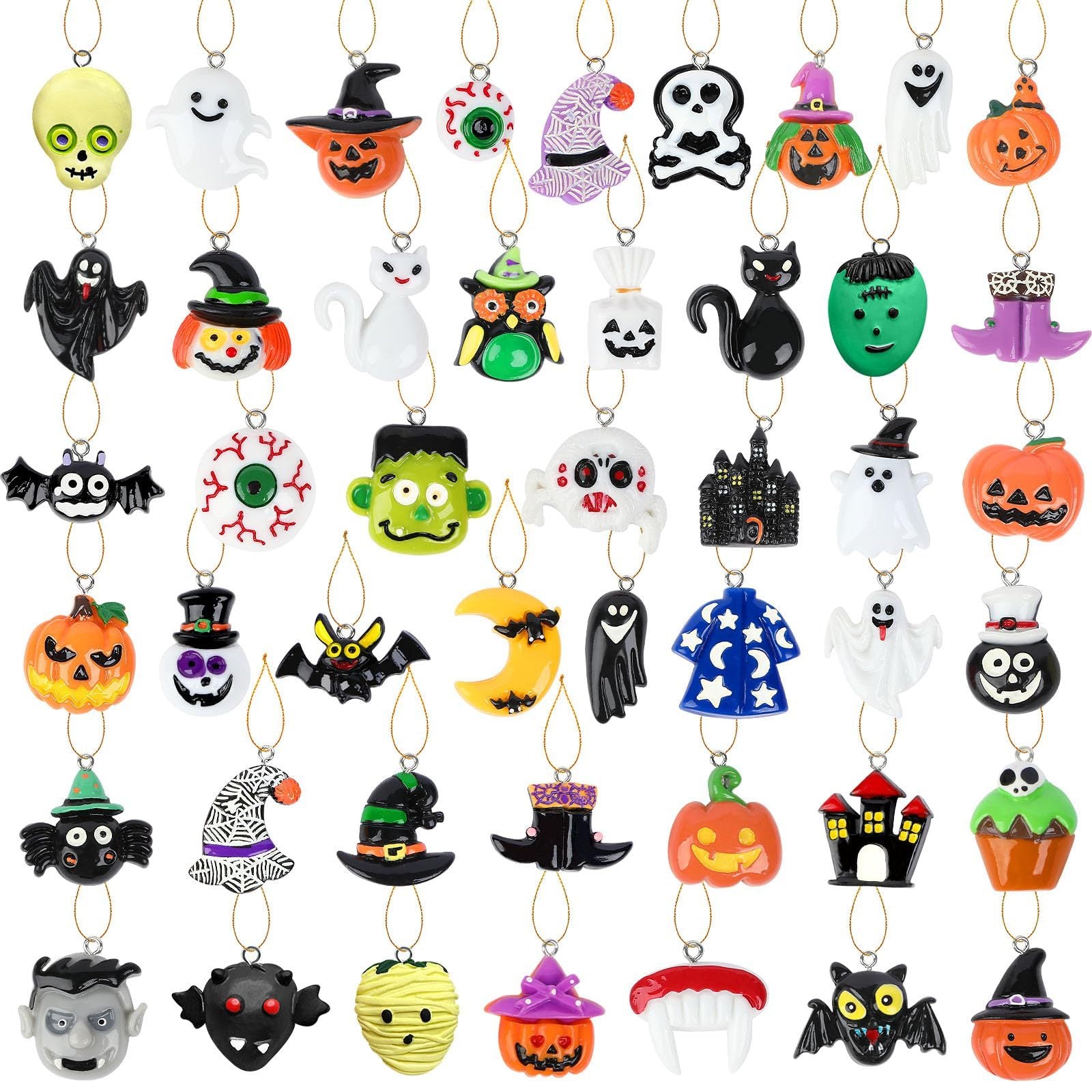 36PCS Mini Resin Halloween Ornaments - Tiny Hanging Decorations For Tree, Miniatures Figurines Charms With String, Resin Pendants For Party Decor, Small-Cannot Be Listed On Amazon Platform