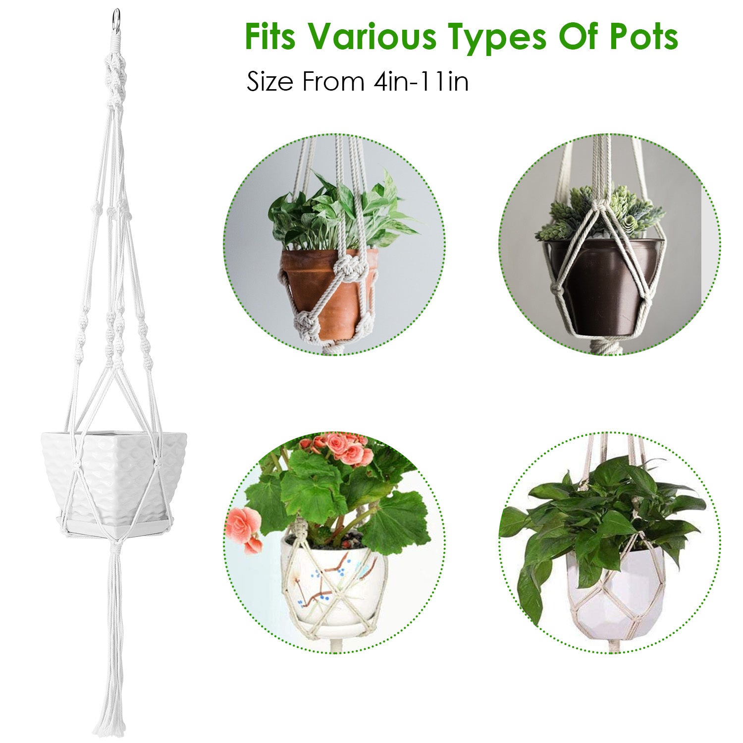 2Pcs Plant Hanger Flowerpot Net Bag 40in Cotton Rope Plant Hangers 4Legs Plant Hanger Fit For Round Or Square Plant Pot