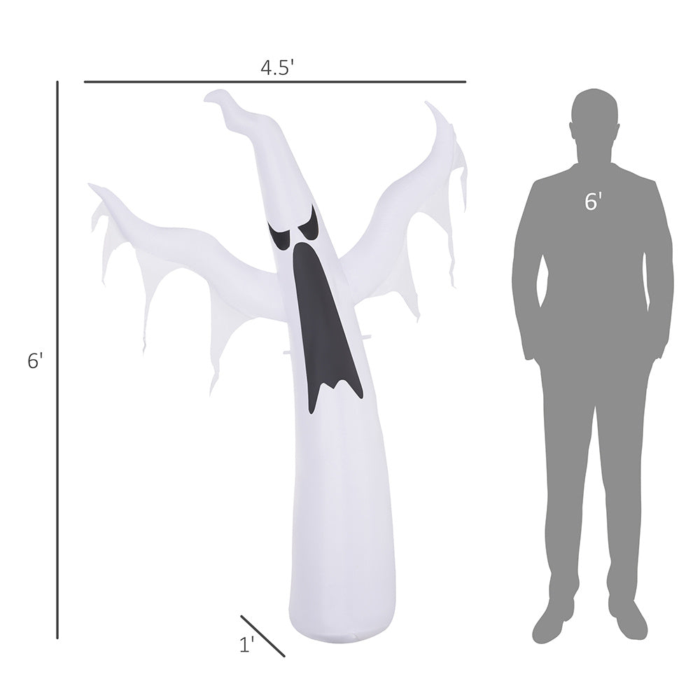 6' Tall Halloween Inflatables Outdoor Decorations White Ghost, Light Up Blow Up Yard Decor With LED Light And Fan Indoor Outdoor For Garden, Lawn, Party, Holiday