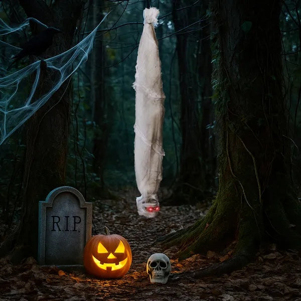 3ft Halloween Animated Hanging Cocoon Corpse Decoration, Dead Body Prop With Motion & Horror Scream, Haunted House Indoor And Outdoor Decorations, Creepy Tree Hanging Decor
